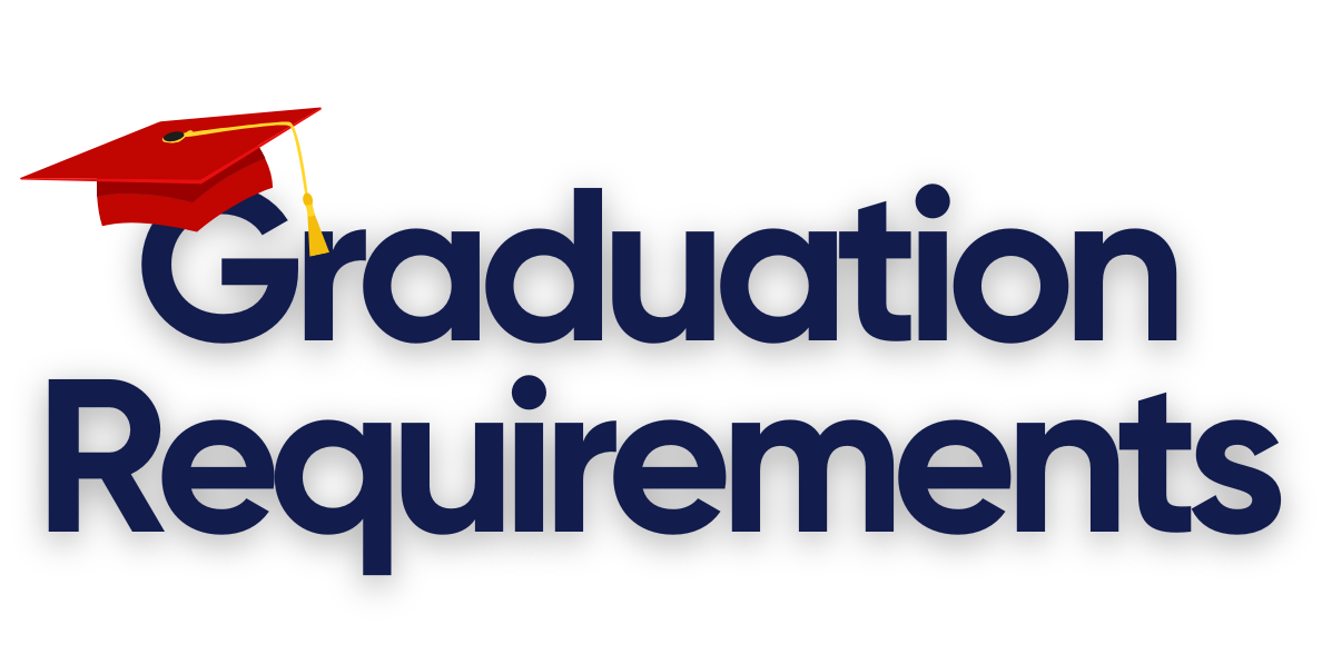 Graduation requirements graphic with graduation cap